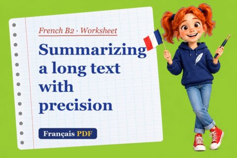 Summarizing a long text with precision – French B2 worksheet with Zoé, the Français PDF coach