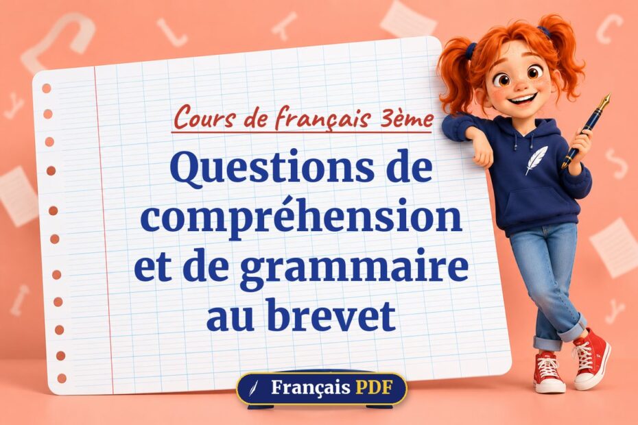 Questions de compréhension et de grammaire au brevet : cours de français 3ème, illustration Français PDF
