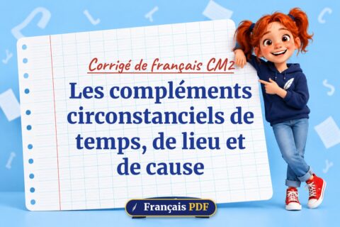 Les compléments circonstanciels de temps, de lieu et de cause : corrigé de français cm2, illustration Français PDF