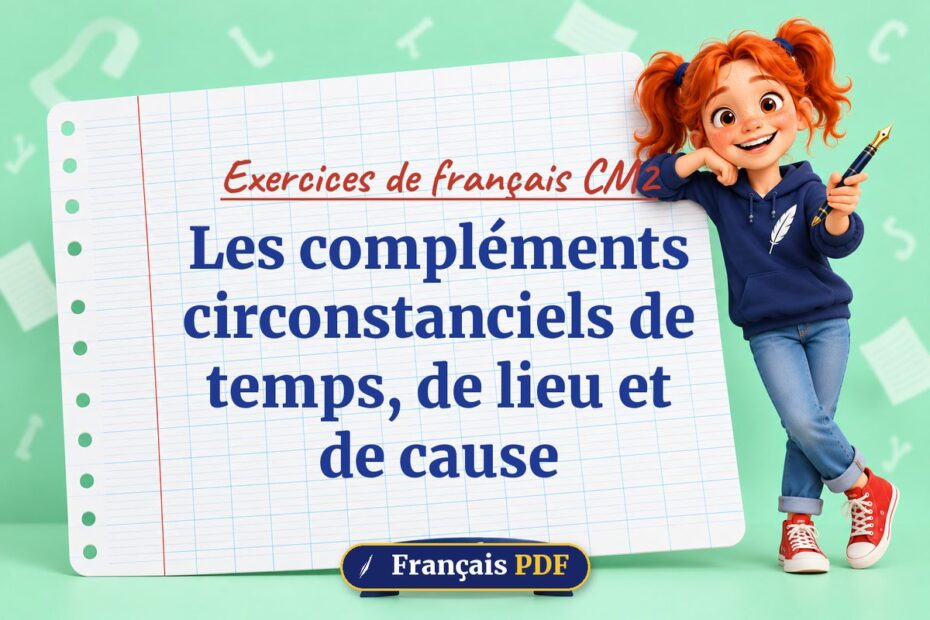 Les compléments circonstanciels de temps, de lieu et de cause : exercices de français cm2, illustration Français PDF