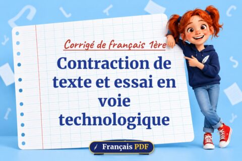 Contraction de texte et essai en voie technologique : corrigé de français 1ère, illustration Français PDF
