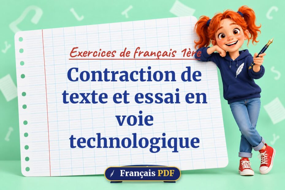 Contraction de texte et essai en voie technologique : exercices de français 1ère, illustration Français PDF