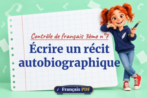Écrire un récit autobiographique : contrôle de français 3ème n°7, illustration Français PDF