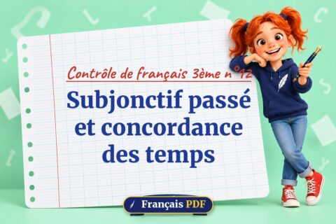 Subjonctif passé et concordance des temps : contrôle de français 3ème n°12, illustration Français PDF