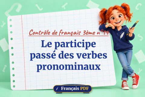 Le participe passé des verbes pronominaux : contrôle de français 3ème n°14, illustration Français PDF