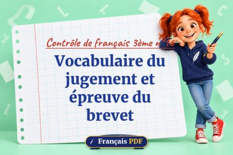 Vocabulaire du jugement et épreuve du brevet : contrôle de français 3ème n°16, illustration Français PDF