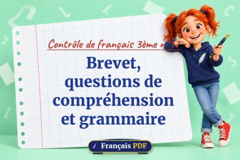 Brevet, questions de compréhension et grammaire : contrôle de français 3ème n°17, illustration Français PDF