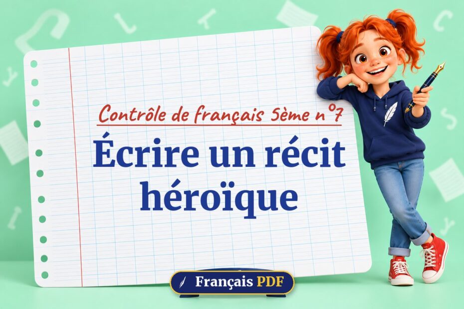 Écrire un récit héroïque : contrôle de français 5ème n°7, illustration Français PDF