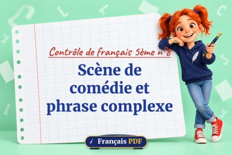 Scène de comédie et phrase complexe : contrôle de français 5ème n°8, illustration Français PDF