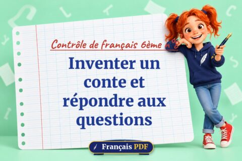 Inventer un conte et répondre aux questions : contrôle de français 6ème n°8, illustration Français PDF