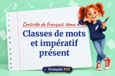 Classes de mots et impératif présent : contrôle de français 6ème n°13, illustration Français PDF