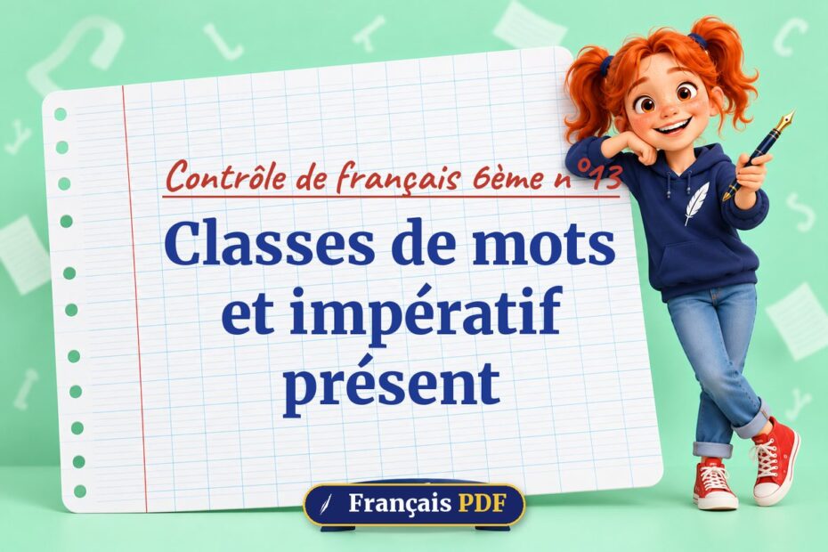 Classes de mots et impératif présent : contrôle de français 6ème n°13, illustration Français PDF