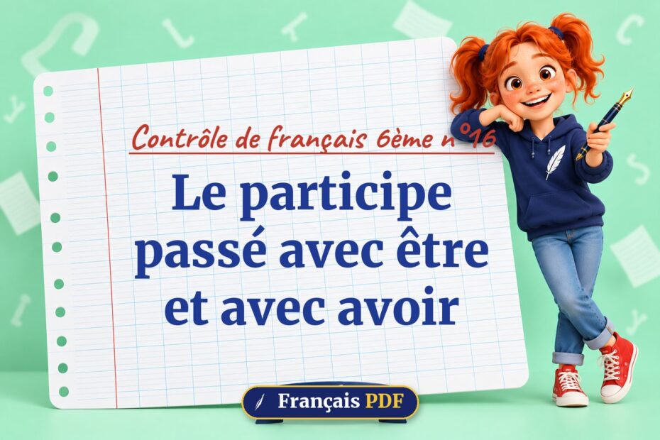 Le participe passé avec être et avec avoir : contrôle de français 6ème n°16, illustration Français PDF