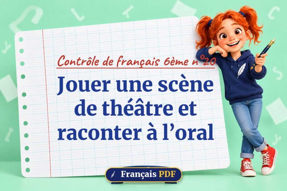 Jouer une scène de théâtre et raconter à l’oral : contrôle de français 6ème n°20, illustration Français PDF
