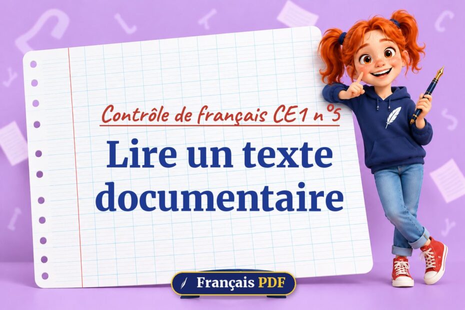 Lire un texte documentaire : contrôle de français ce1 n°5, illustration Français PDF