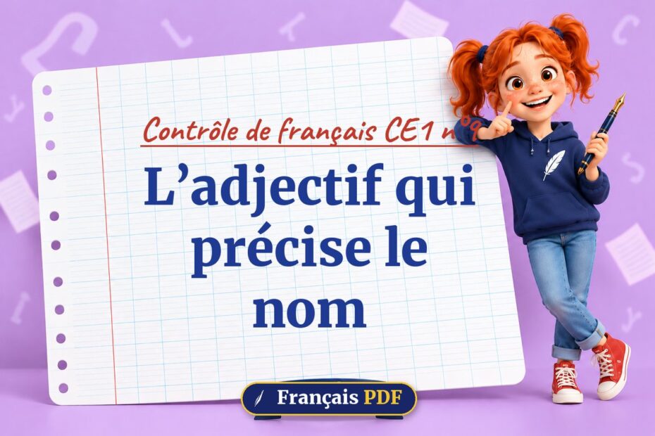 L’adjectif qui précise le nom : contrôle de français ce1 n°9, illustration Français PDF