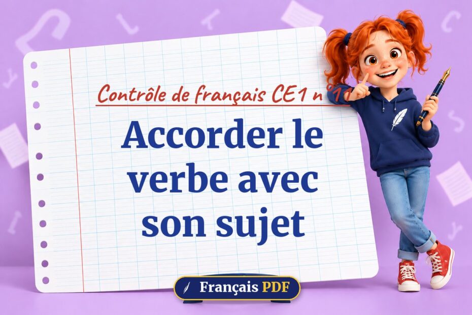 Accorder le verbe avec son sujet : contrôle de français ce1 n°11, illustration Français PDF