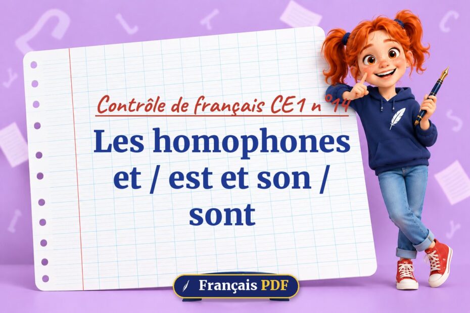 Les homophones et / est et son / sont : contrôle de français ce1 n°14, illustration Français PDF