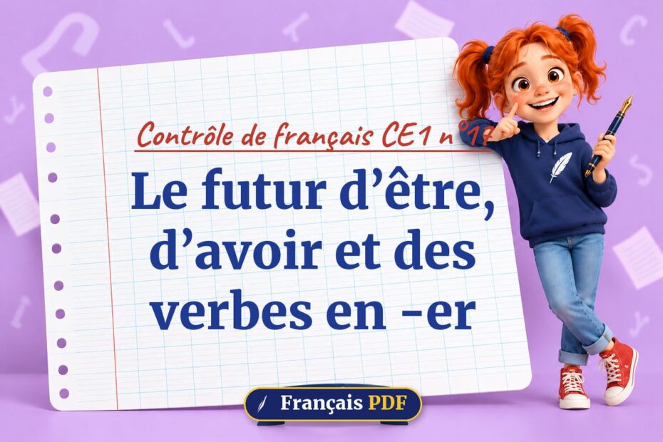 Le futur d’être, d’avoir et des verbes en -er : contrôle de français ce1 n°17, illustration Français PDF
