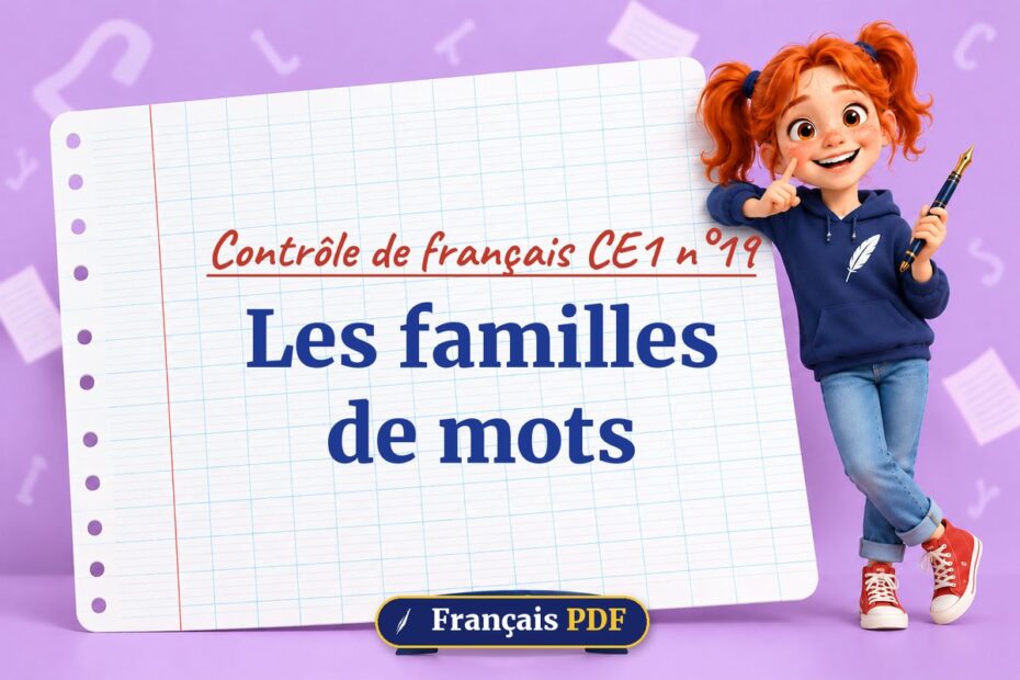 Les familles de mots : contrôle de français ce1 n°19, illustration Français PDF