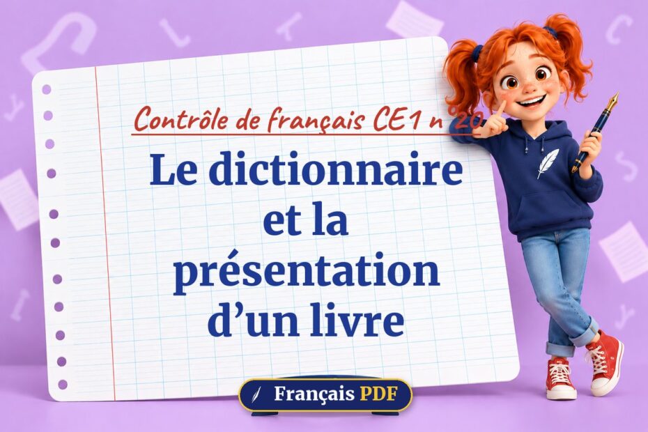 Le dictionnaire et la présentation d’un livre : contrôle de français ce1 n°20, illustration Français PDF