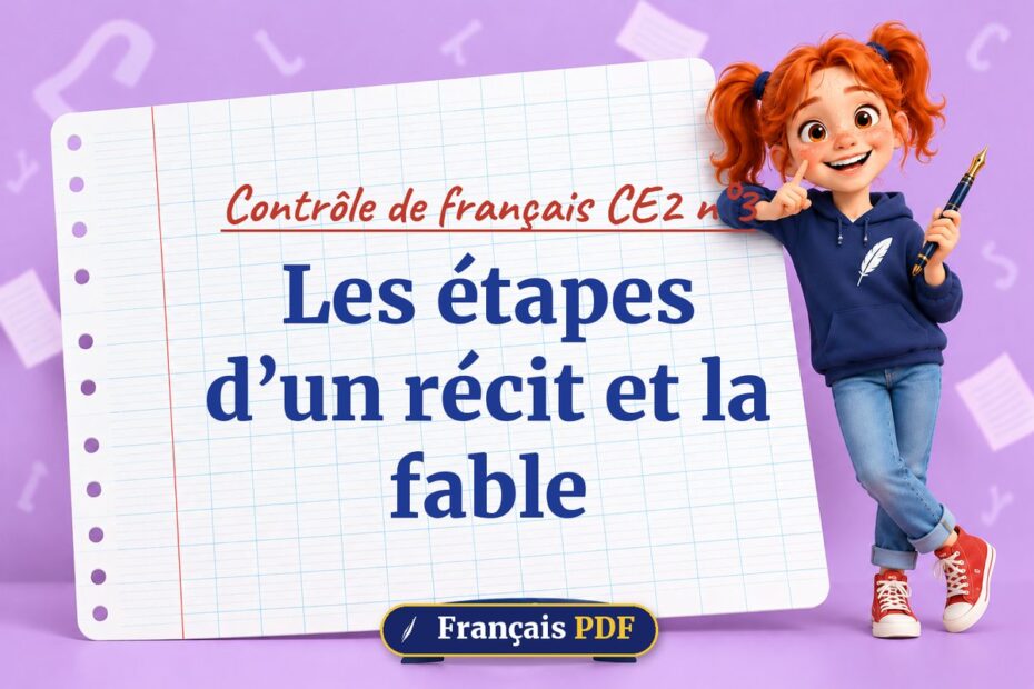 Les étapes d’un récit et la fable : contrôle de français ce2 n°3, illustration Français PDF