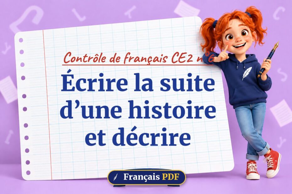 Écrire la suite d’une histoire et décrire : contrôle de français ce2 n°6, illustration Français PDF