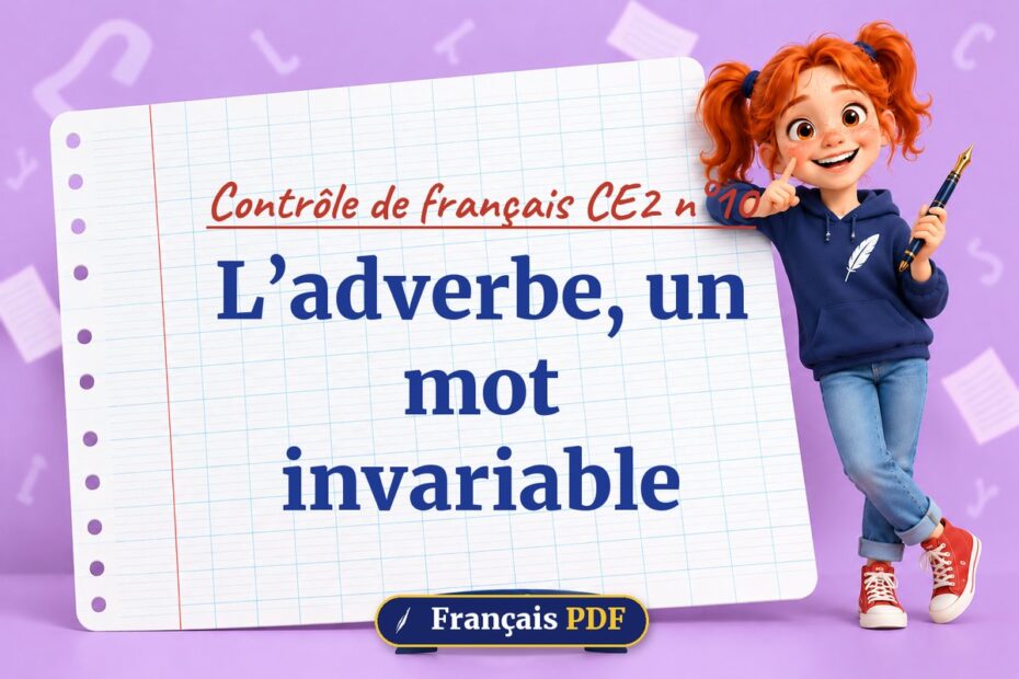 L’adverbe, un mot invariable : contrôle de français ce2 n°10, illustration Français PDF