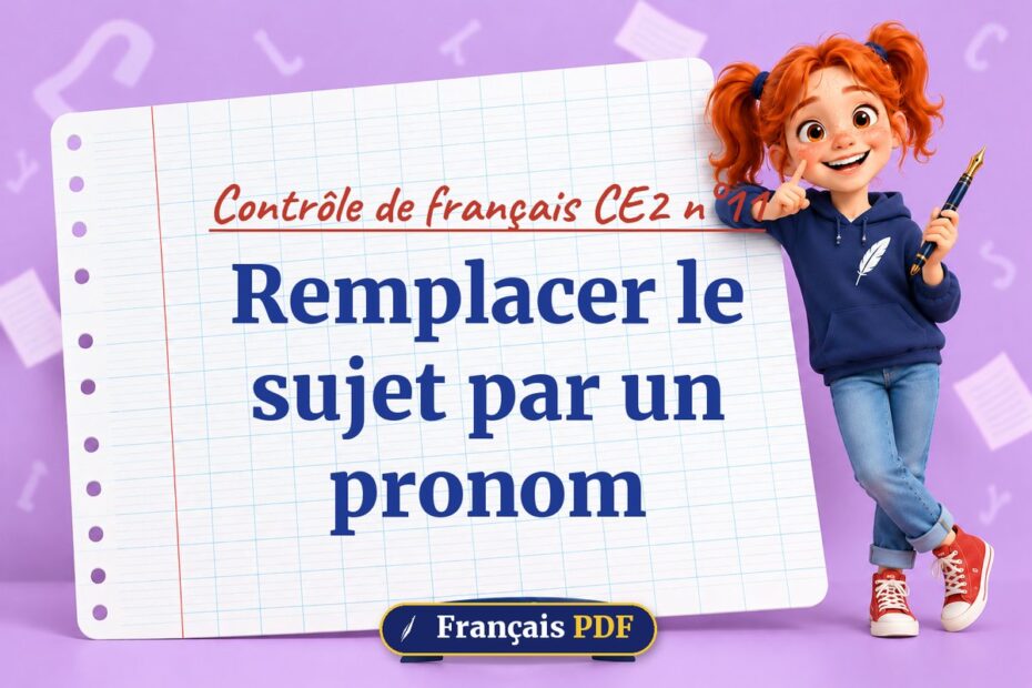 Remplacer le sujet par un pronom : contrôle de français ce2 n°11, illustration Français PDF
