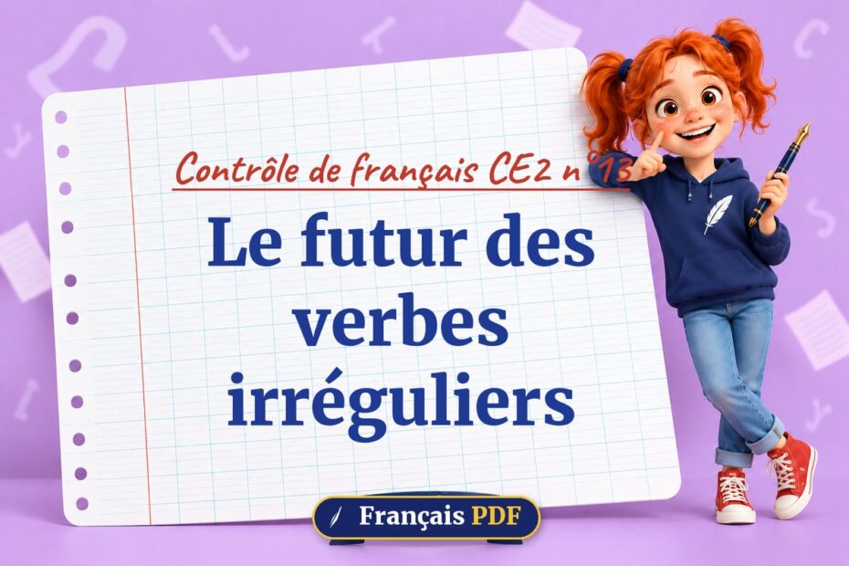 Le futur des verbes irréguliers : contrôle de français ce2 n°13, illustration Français PDF
