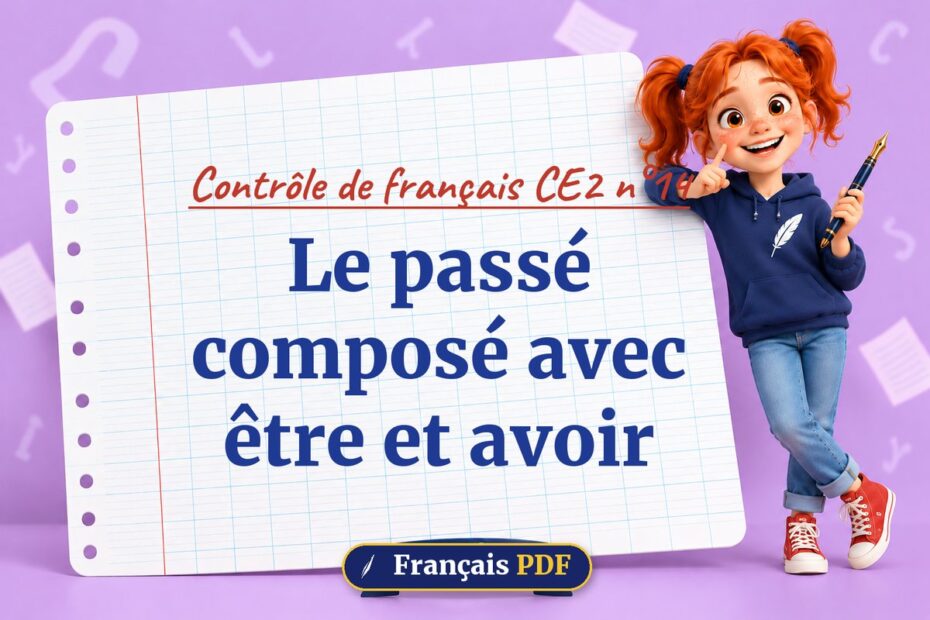 Le passé composé avec être et avoir : contrôle de français ce2 n°14, illustration Français PDF