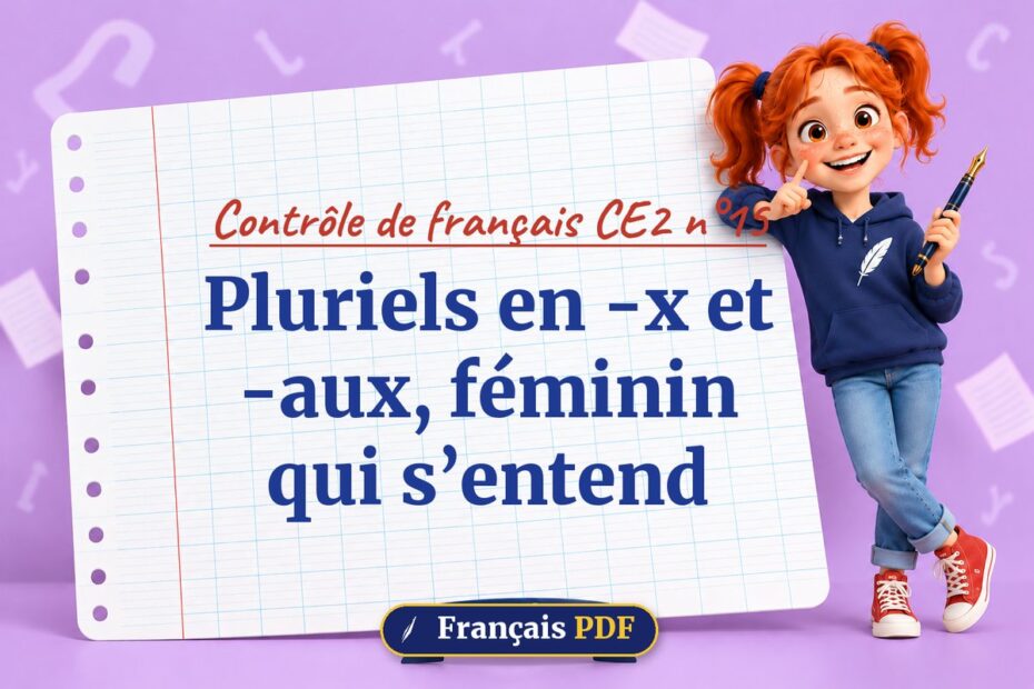 Pluriels en -x et -aux, féminin qui s’entend : contrôle de français ce2 n°15, illustration Français PDF