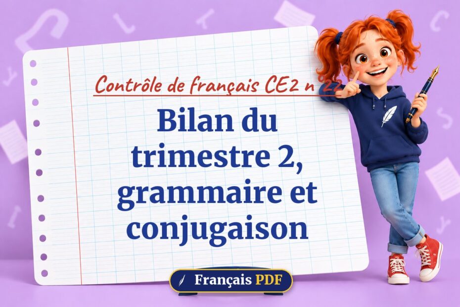 Bilan du trimestre 2, grammaire et conjugaison : contrôle de français ce2 n°22, illustration Français PDF