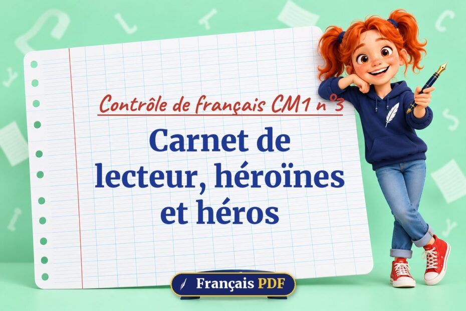 Carnet de lecteur, héroïnes et héros : contrôle de français cm1 n°3, illustration Français PDF