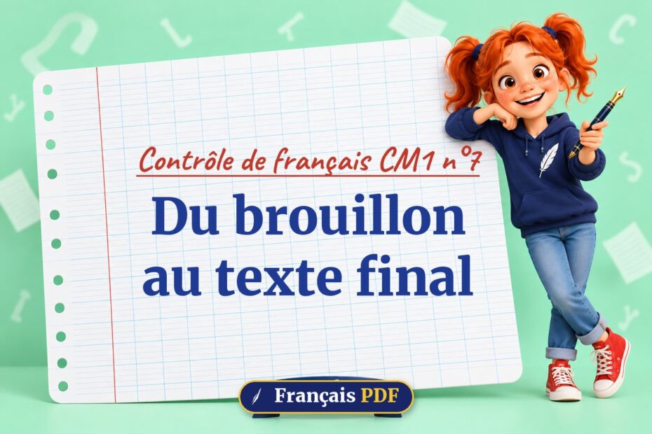 Du brouillon au texte final : contrôle de français cm1 n°7, illustration Français PDF