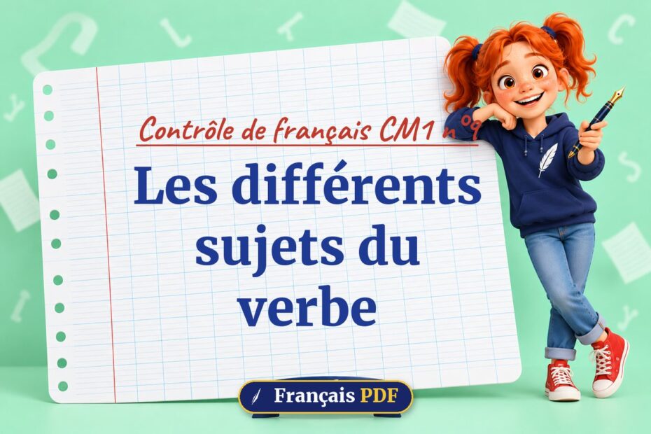 Les différents sujets du verbe : contrôle de français cm1 n°9, illustration Français PDF