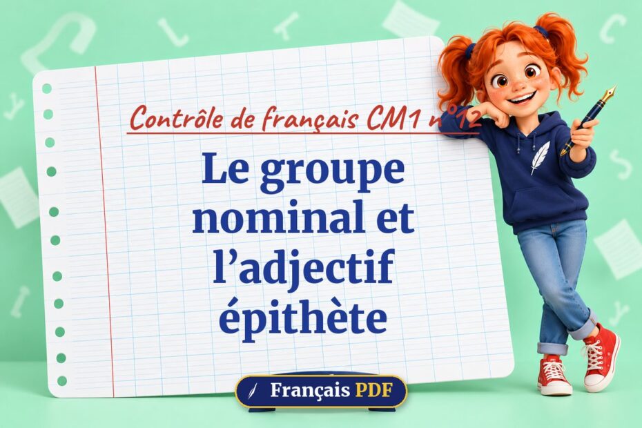 Le groupe nominal et l’adjectif épithète : contrôle de français cm1 n°12, illustration Français PDF