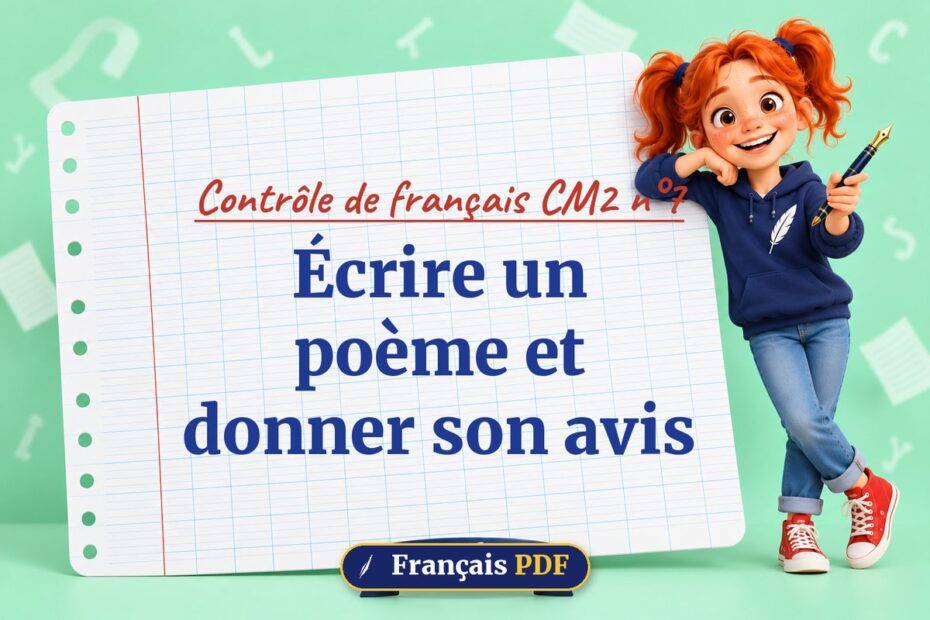 Écrire un poème et donner son avis : contrôle de français cm2 n°7, illustration Français PDF
