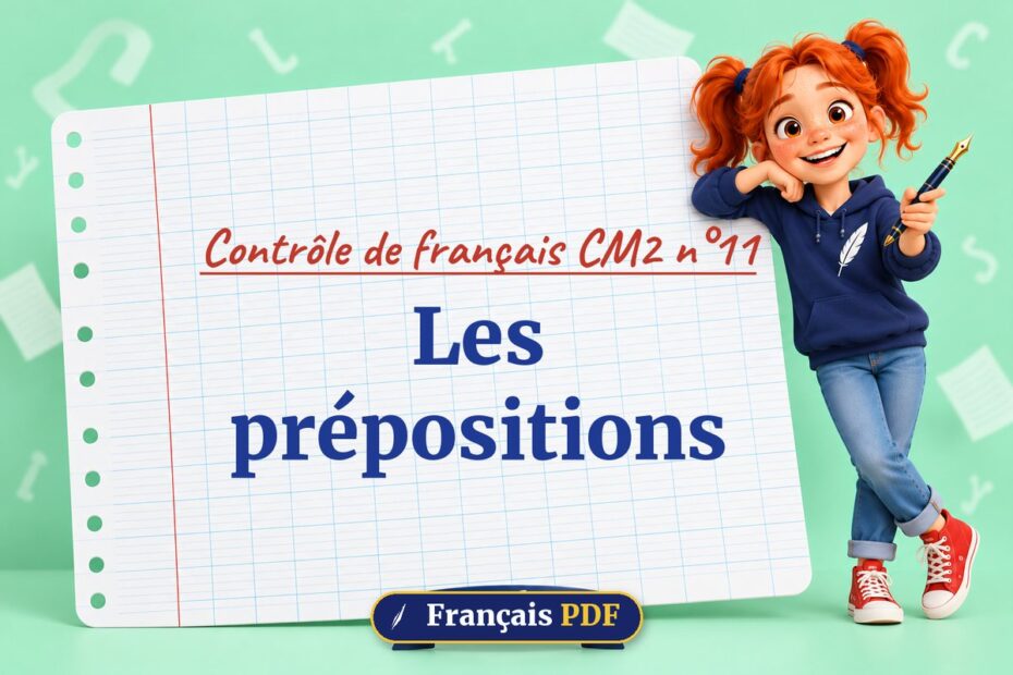 Les prépositions : contrôle de français cm2 n°11, illustration Français PDF