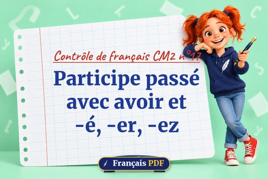 Participe passé avec avoir et -é, -er, -ez : contrôle de français cm2 n°17, illustration Français PDF