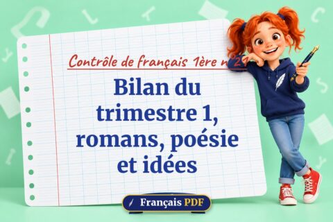 Bilan du trimestre 1, romans, poésie et idées : contrôle de français 1ère n°21, illustration Français PDF