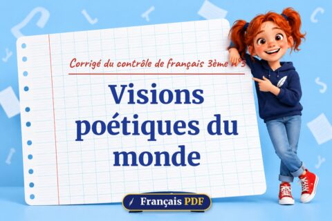 Visions poétiques du monde : corrigé du contrôle de français 3ème n°3, illustration Français PDF