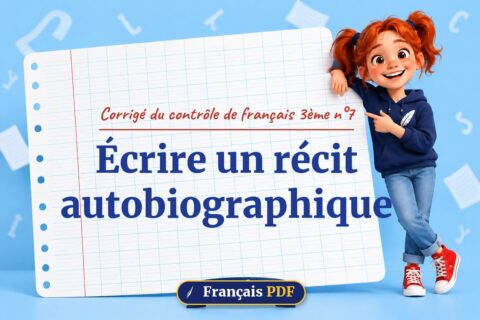 Écrire un récit autobiographique : corrigé du contrôle de français 3ème n°7, illustration Français PDF