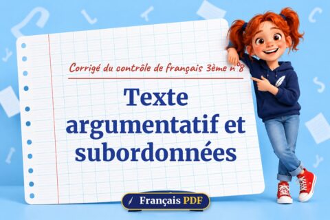 Texte argumentatif et subordonnées : corrigé du contrôle de français 3ème n°8, illustration Français PDF