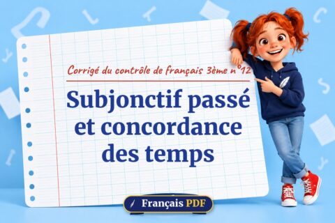 Subjonctif passé et concordance des temps : corrigé du contrôle de français 3ème n°12, illustration Français PDF