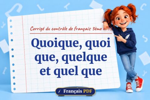Quoique, quoi que, quelque et quel que : corrigé du contrôle de français 3ème n°15, illustration Français PDF