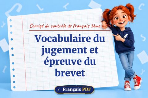 Vocabulaire du jugement et épreuve du brevet : corrigé du contrôle de français 3ème n°16, illustration Français PDF