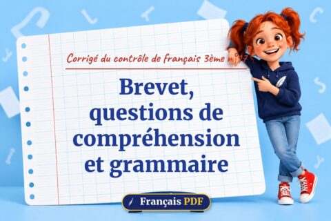 Brevet, questions de compréhension et grammaire : corrigé du contrôle de français 3ème n°17, illustration Français PDF