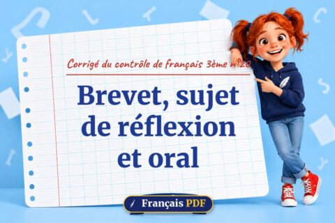 Brevet, sujet de réflexion et oral : corrigé du contrôle de français 3ème n°20, illustration Français PDF