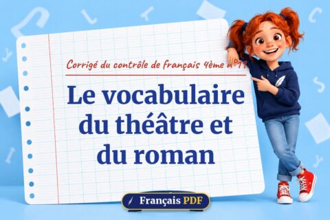 Le vocabulaire du théâtre et du roman : corrigé du contrôle de français 4ème n°19, illustration Français PDF